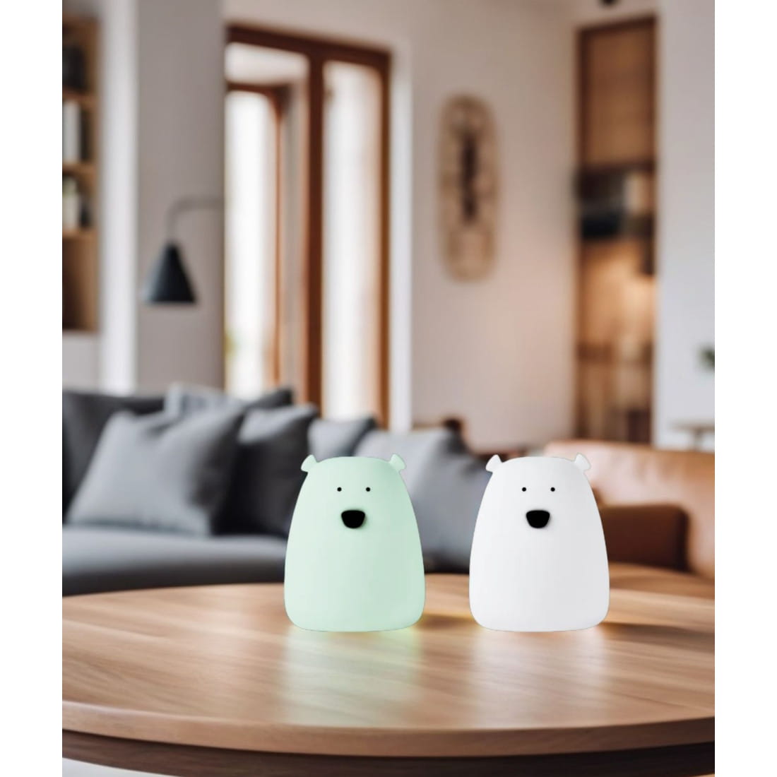 Set of 2 Mini Bear Lights - White and Arctic Green - Kindeco