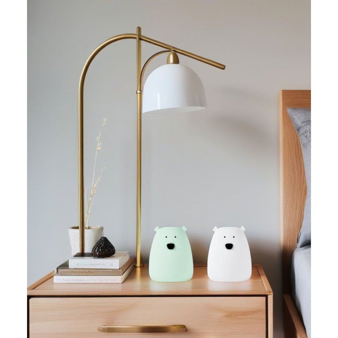 Set of 2 Mini Bear Lights - White and Arctic Green - Kindeco
