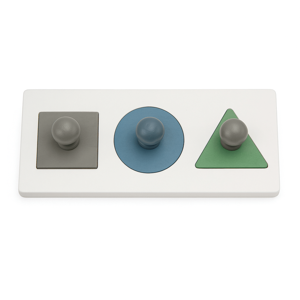 Solid Montessori Wood Shape Puzzle - Triangle, Circle, and Square - Kindeco