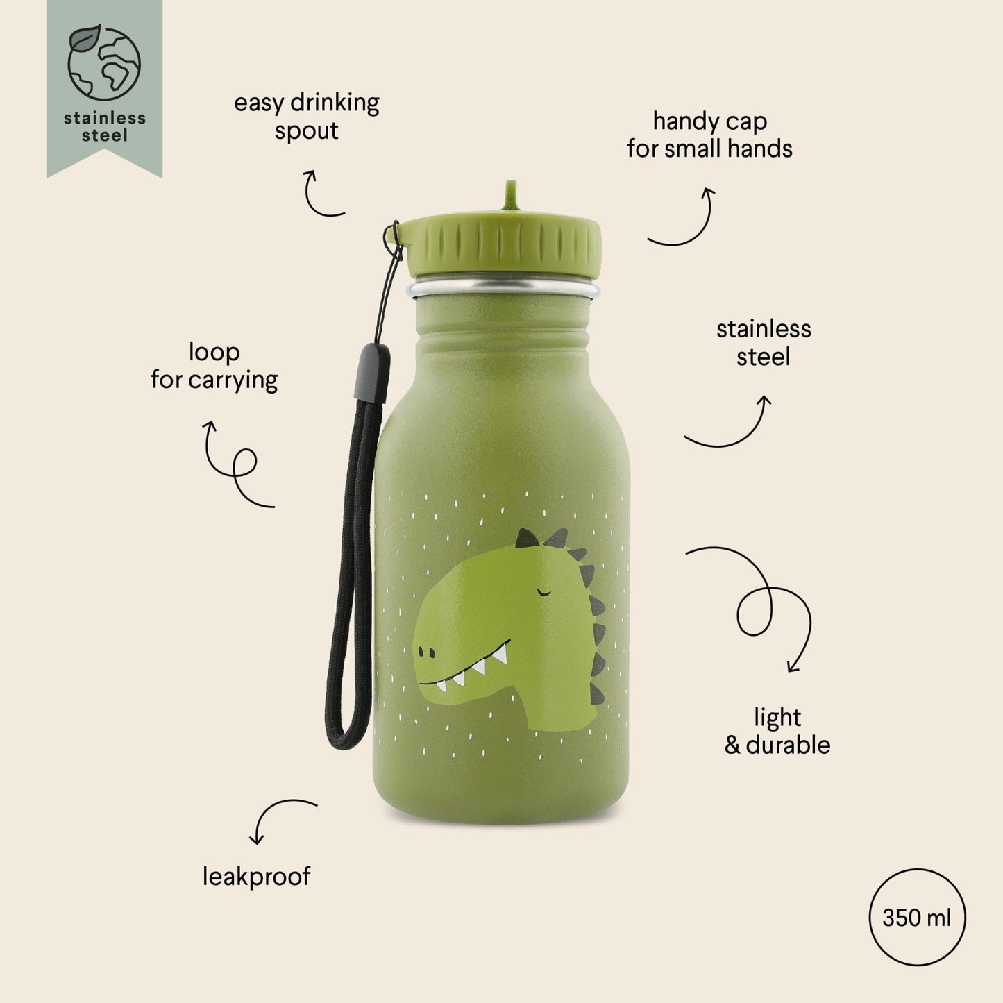 Stainless Steel Bottle 350 ml - Mr Dino - Kindeco