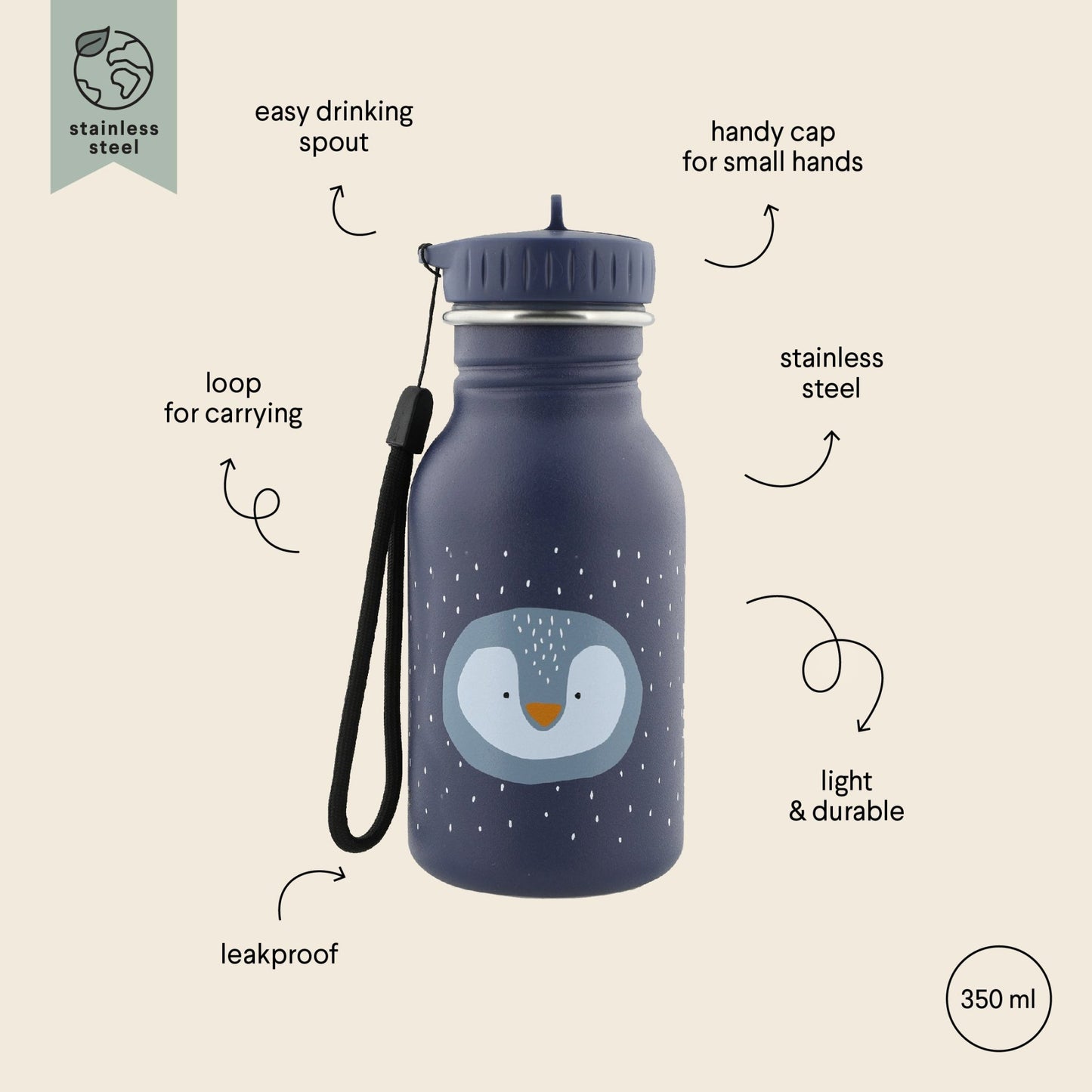 Stainless Steel Bottle 350 ml - Mr Penguin - Kindeco