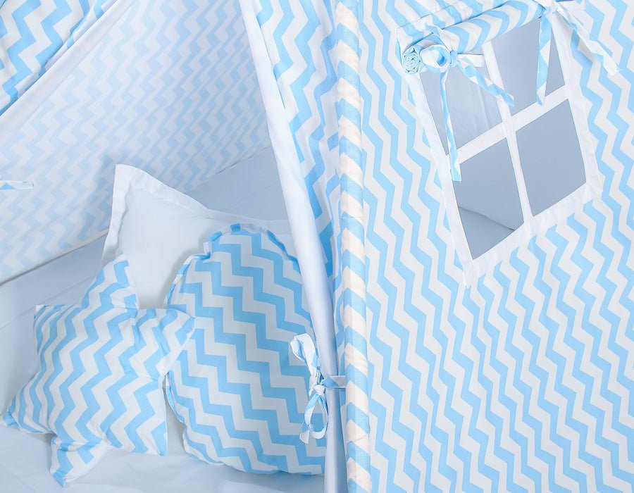 Teepee Tent for Kids – Chevron Blue - Kindeco