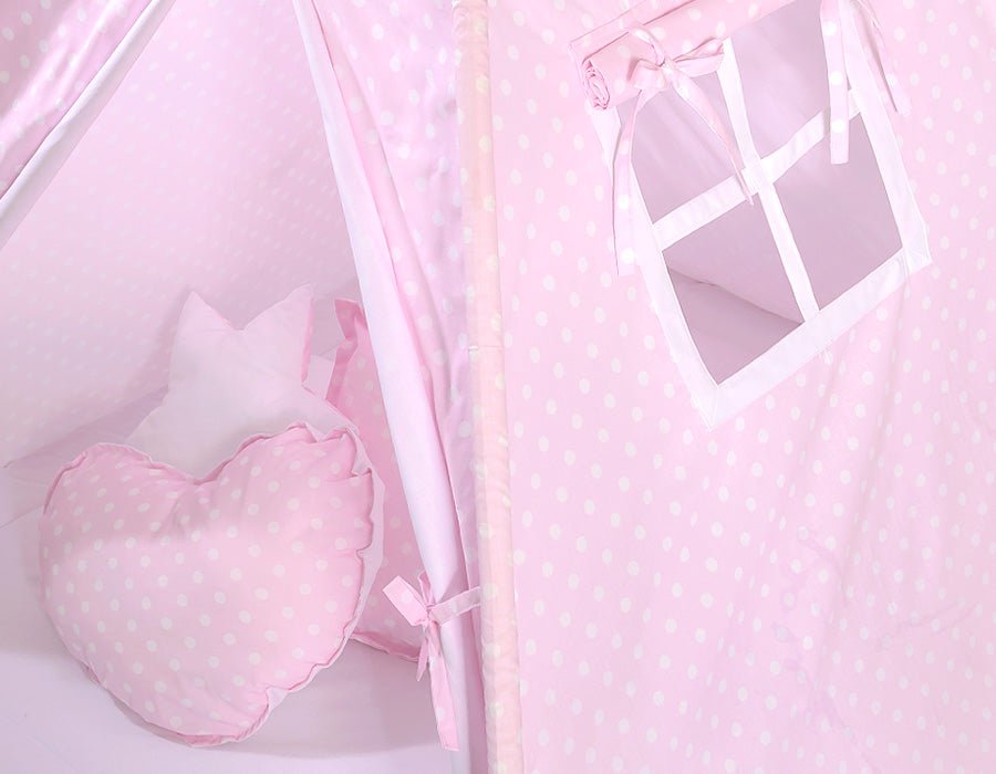Teepee Tent for Kids – White Dots on Pink - Kindeco
