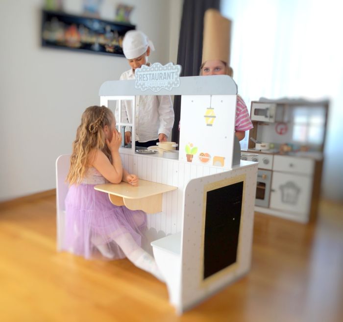 Wooden 2 - in - 1 Diner & Kitchen Play Set - Kindeco