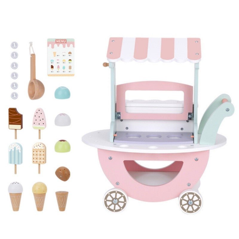 Wooden 3 - in - 1 Ice Cream Shop & Market Cart - Kindeco
