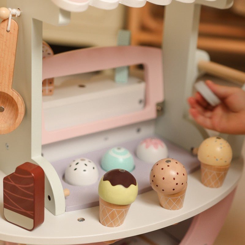 Wooden 3 - in - 1 Ice Cream Shop & Market Cart - Kindeco