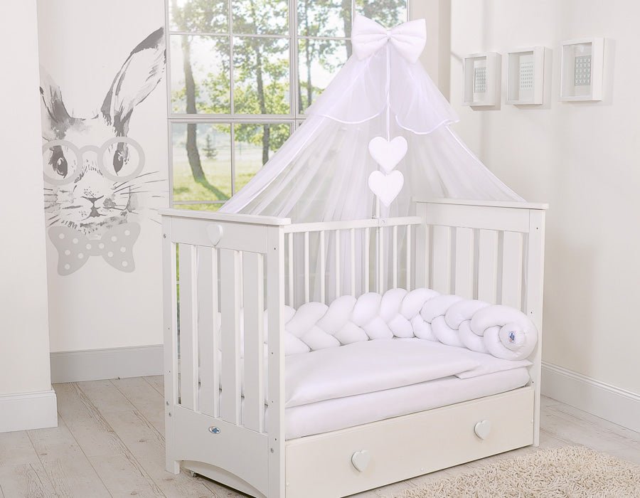 Wooden Baby Cot 120x60cm Lorenzo III - White - Kindeco