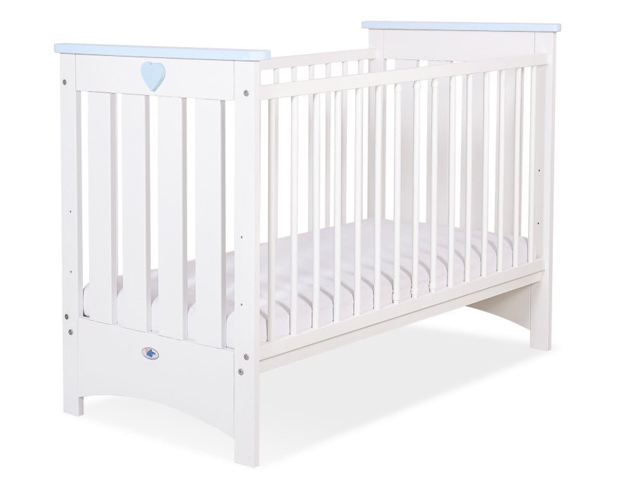 Wooden Baby Cot 120x60cm Lorenzo III - White - Blue - Kindeco