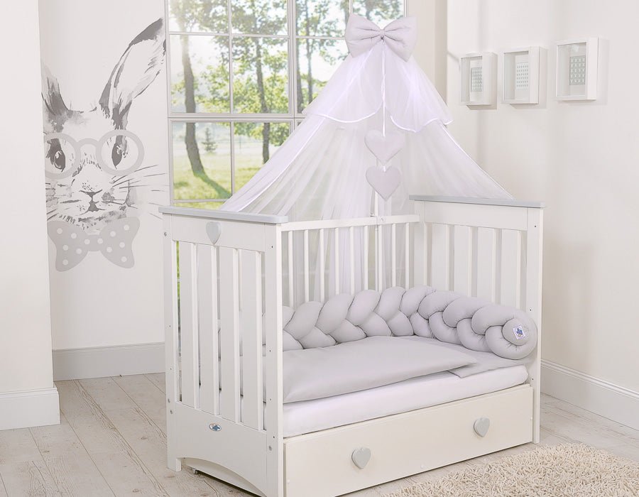 Wooden Baby Cot 120x60cm Lorenzo III - White - Grey - Kindeco