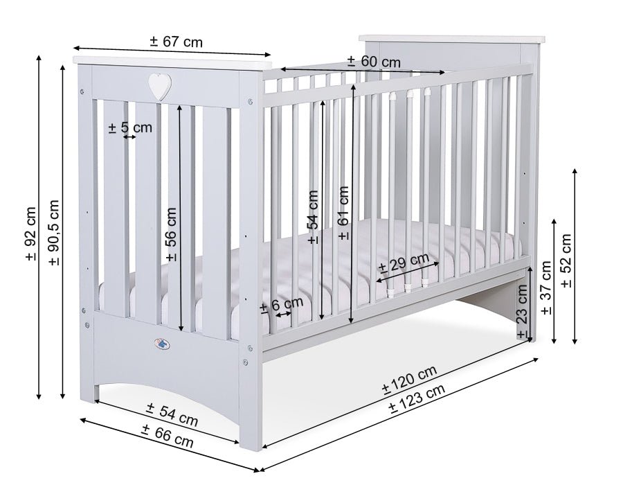 Wooden Baby Cot 120x60cm Lorenzo III - White - Grey - Kindeco