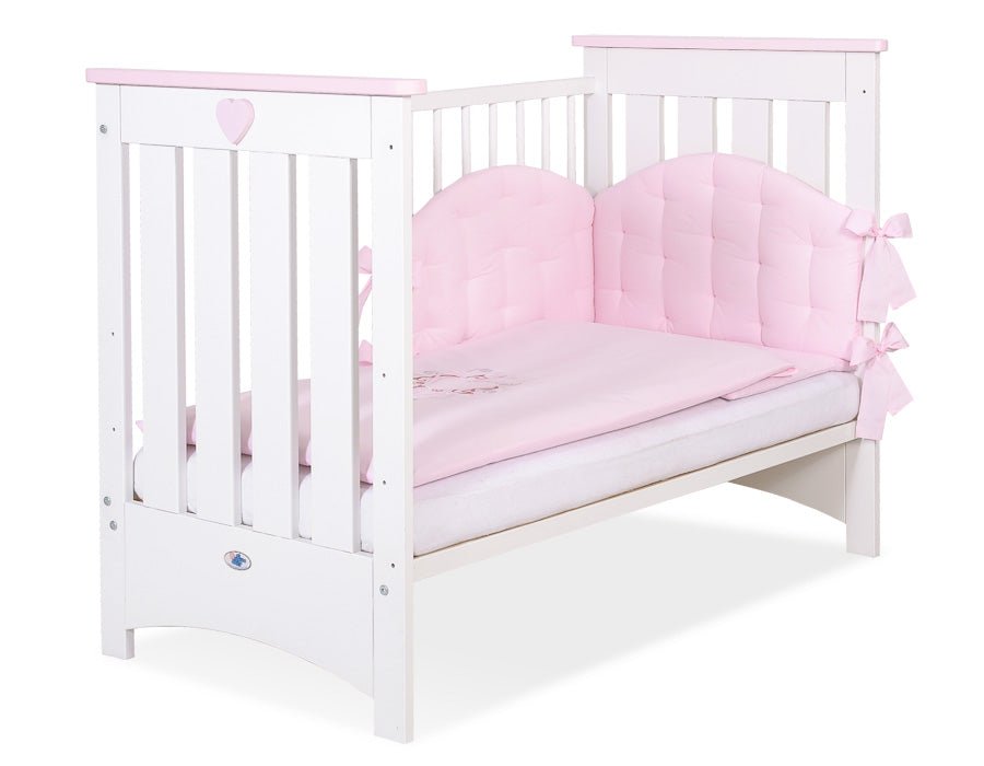 Wooden Baby Cot 120x60cm Lorenzo III - White - Pink - Kindeco