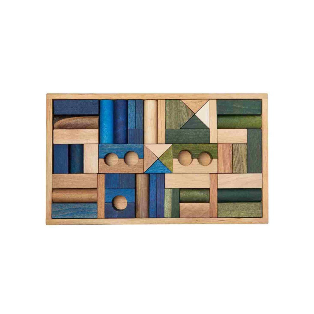 Wooden Blocks in a Box – Cold Colors, 54 Pieces - Kindeco