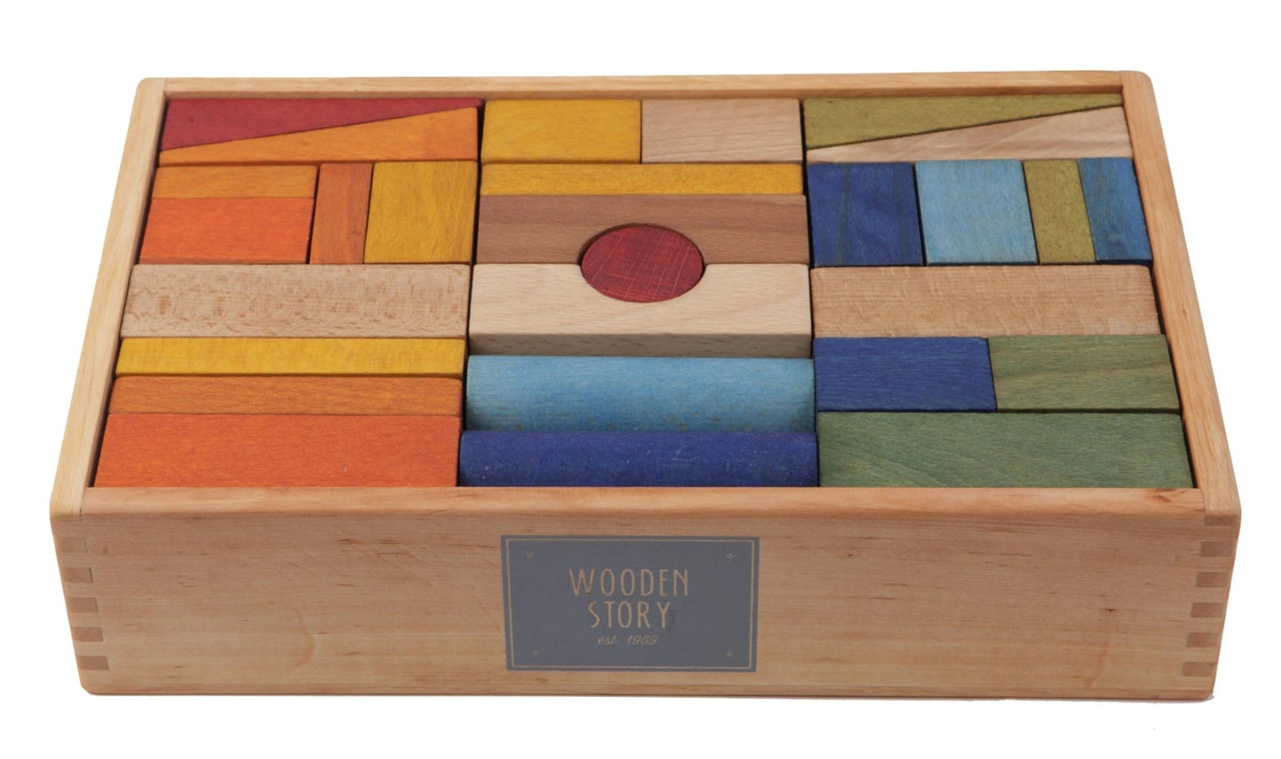 Wooden Blocks in a Box – Colorful, 63 pieces - Kindeco