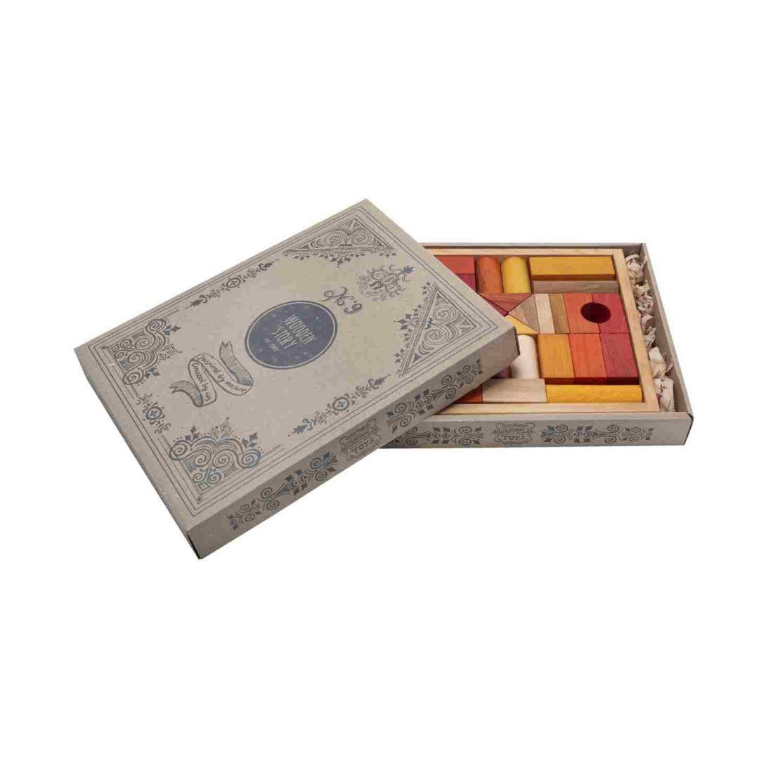 Wooden Blocks in a Box – Warm Colors, 30 Pieces - Kindeco