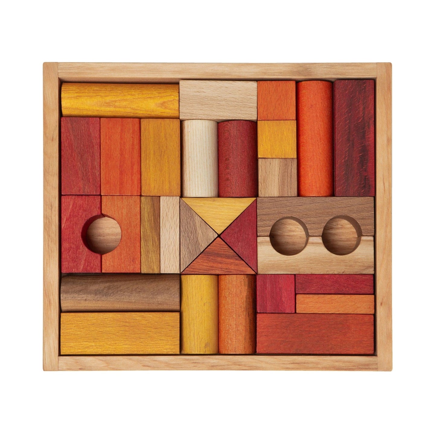 Wooden Blocks in a Box – Warm Colors, 30 Pieces - Kindeco