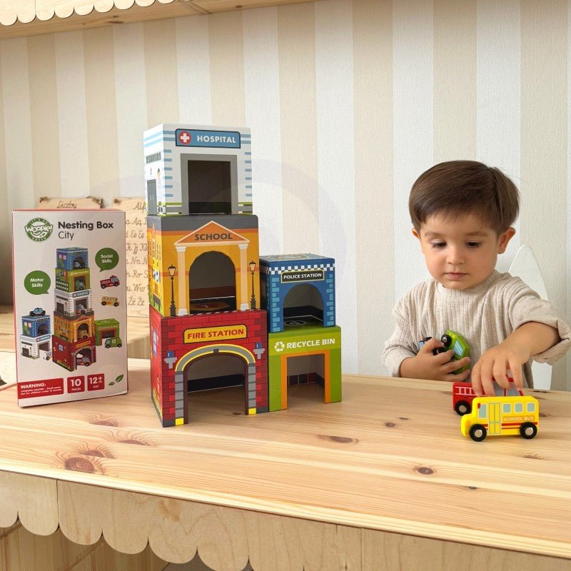 Wooden City Vehicles Puzzle Cubes - Kindeco