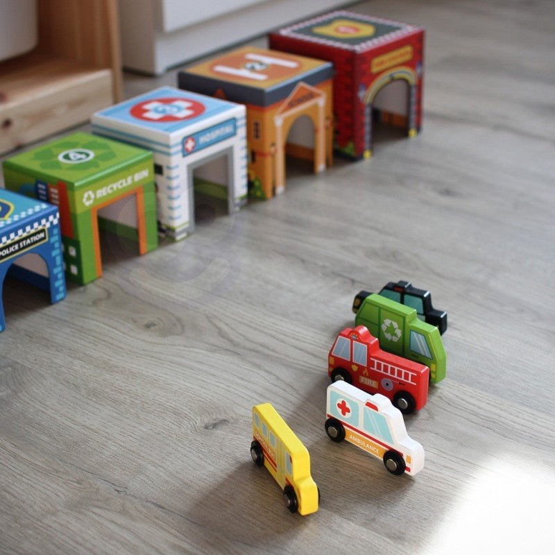 Wooden City Vehicles Puzzle Cubes - Kindeco