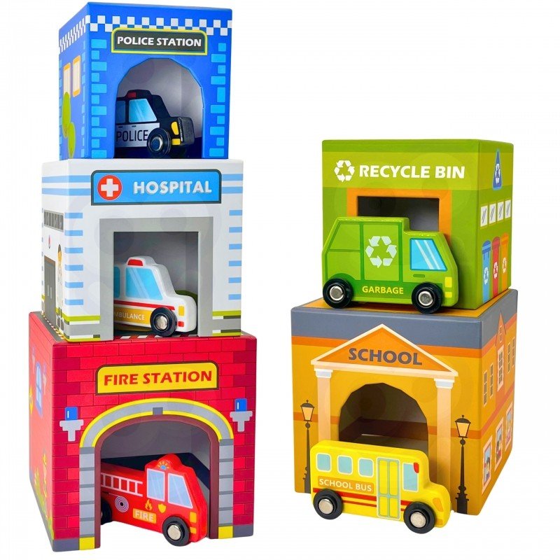 Wooden City Vehicles Puzzle Cubes - Kindeco