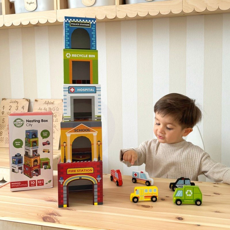 Wooden City Vehicles Puzzle Cubes - Kindeco