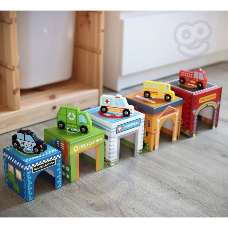Wooden City Vehicles Puzzle Cubes - Kindeco