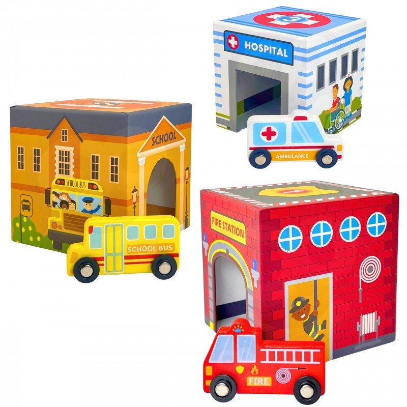 Wooden City Vehicles Puzzle Cubes - Kindeco