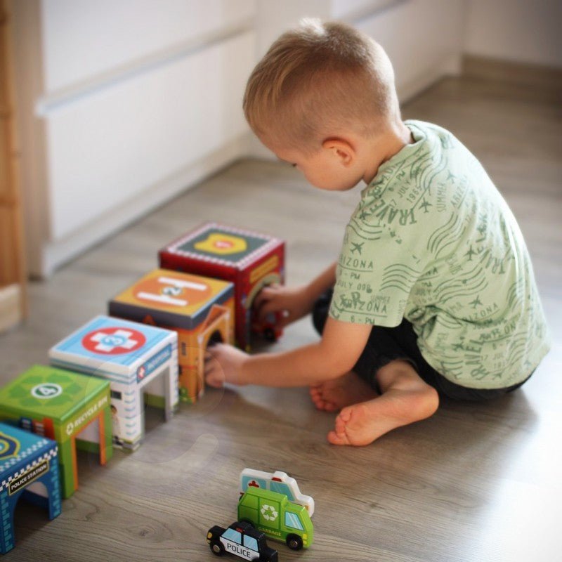 Wooden City Vehicles Puzzle Cubes - Kindeco