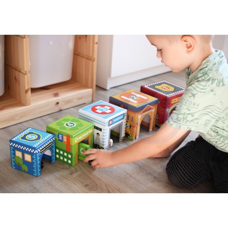 Wooden City Vehicles Puzzle Cubes - Kindeco