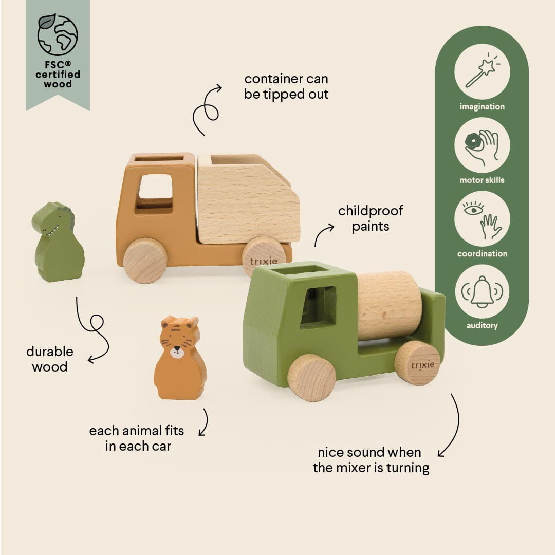 Wooden Construction Cars with Animals - Kindeco