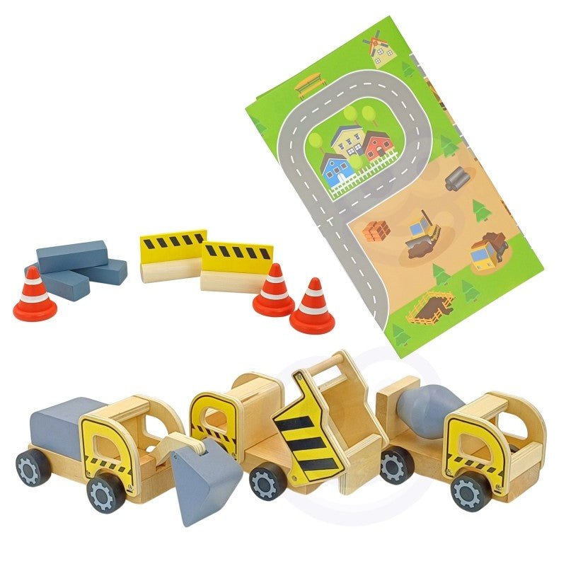 Wooden Construction Site Set with Vehicles - Kindeco