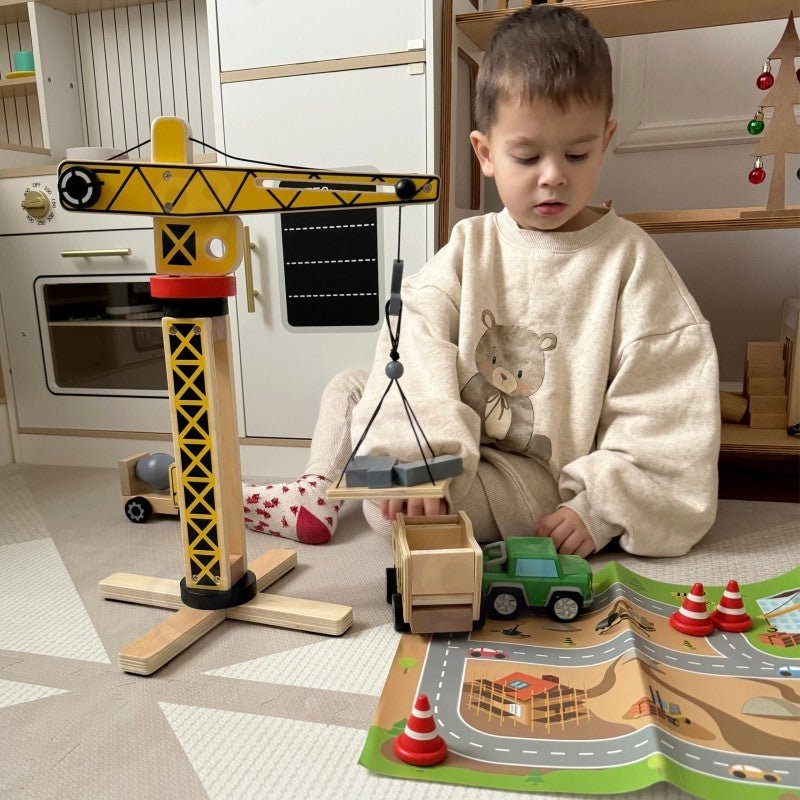 Wooden Construction Site Set with Vehicles - Kindeco