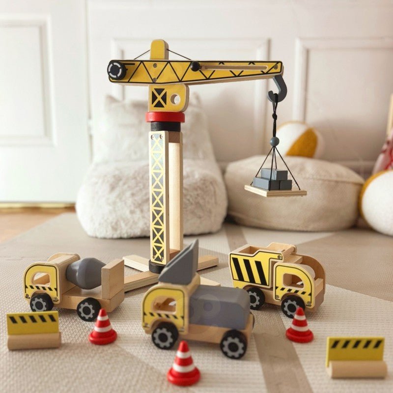 Wooden Construction Site Set with Vehicles - Kindeco