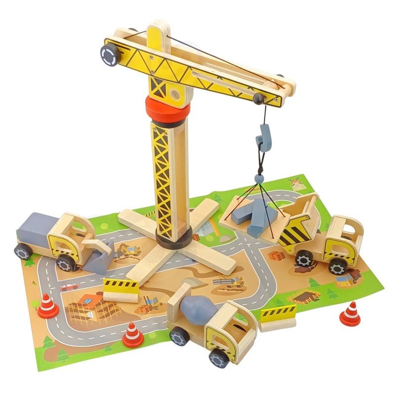 Wooden Construction Site Set with Vehicles - Kindeco