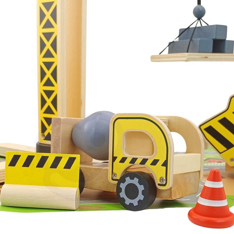 Wooden Construction Site Set with Vehicles - Kindeco