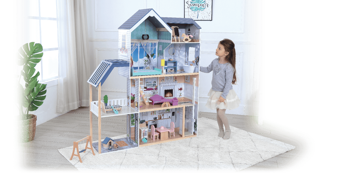 Wooden Dollhouse Crystal with LED Lights - Kindeco