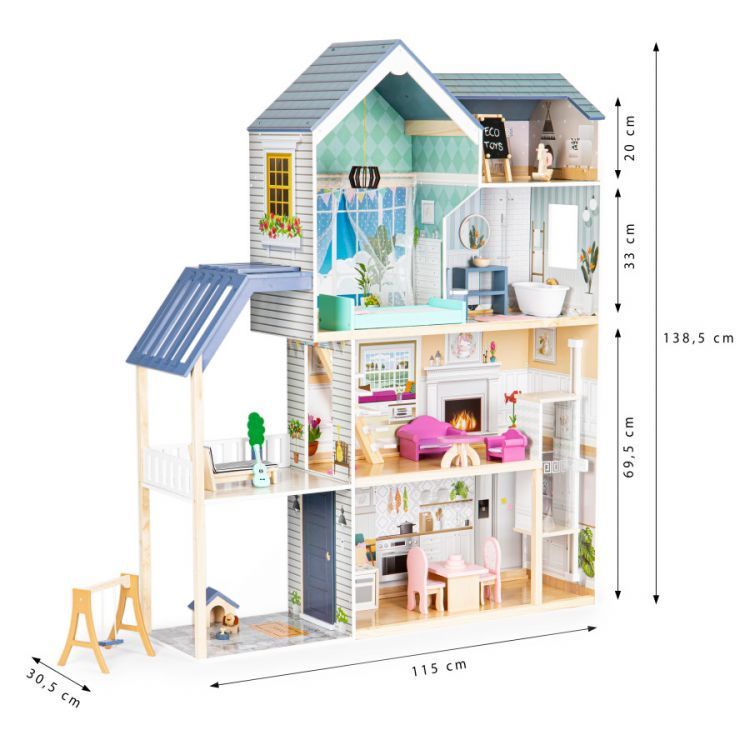 Wooden Dollhouse Crystal with LED Lights - Kindeco