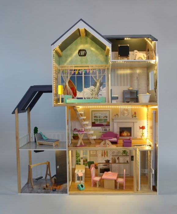 Wooden Dollhouse Crystal with LED Lights - Kindeco