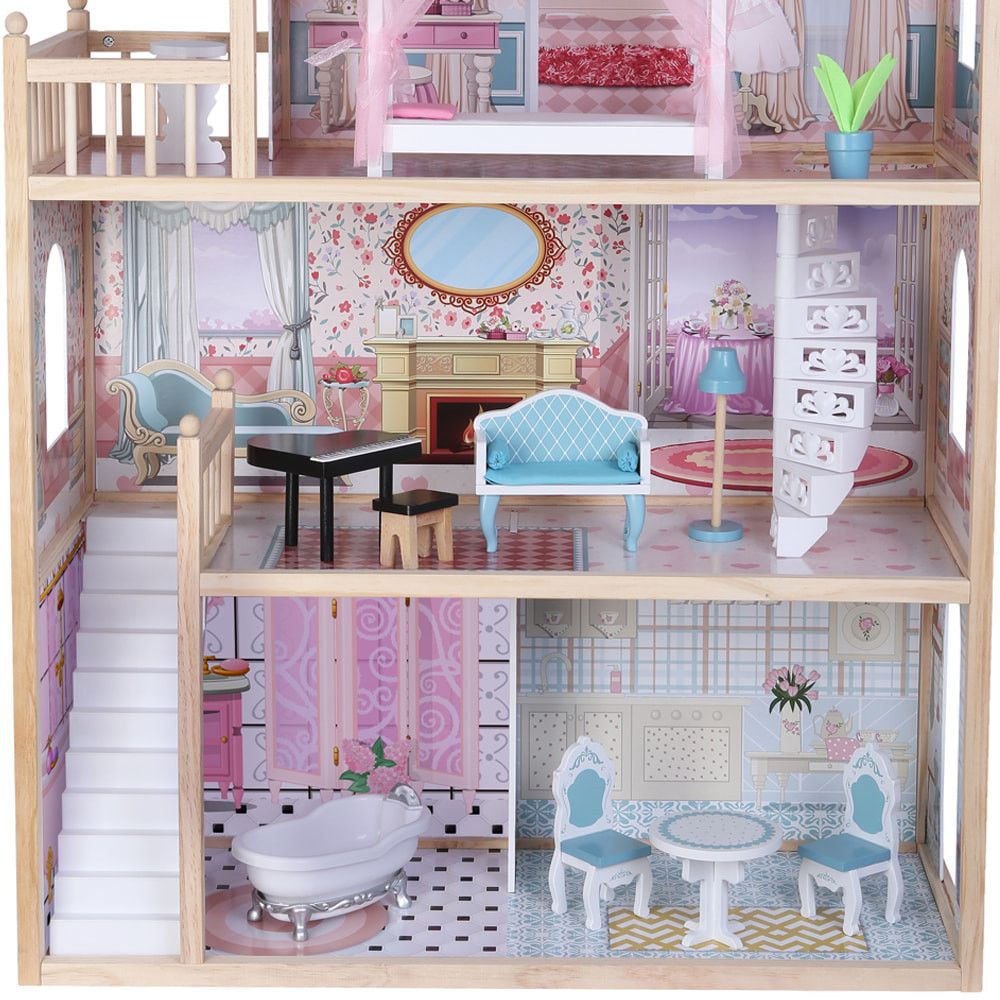 Wooden Dollhouse Emily with LED Lights - Kindeco