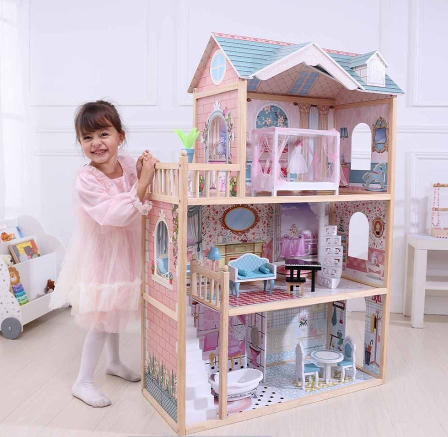 Wooden Dollhouse Emily with LED Lights - Kindeco