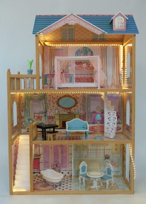 Wooden Dollhouse Emily with LED Lights - Kindeco