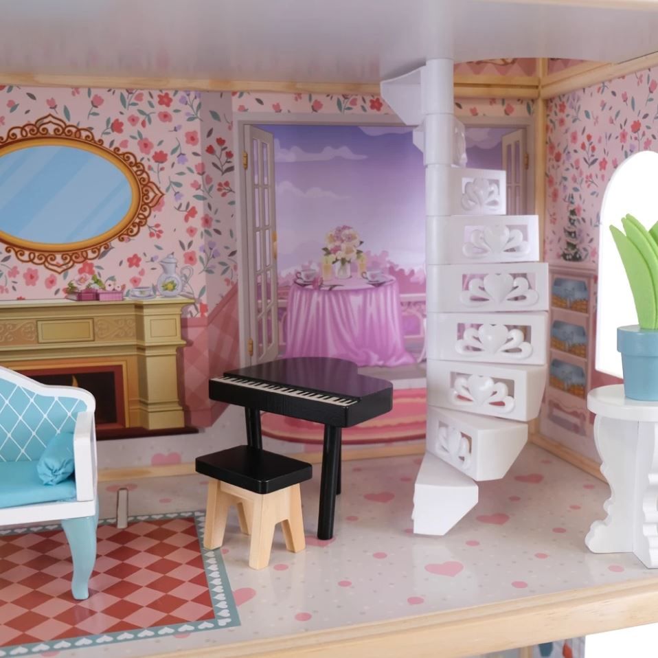 Wooden Dollhouse Emily with LED Lights - Kindeco