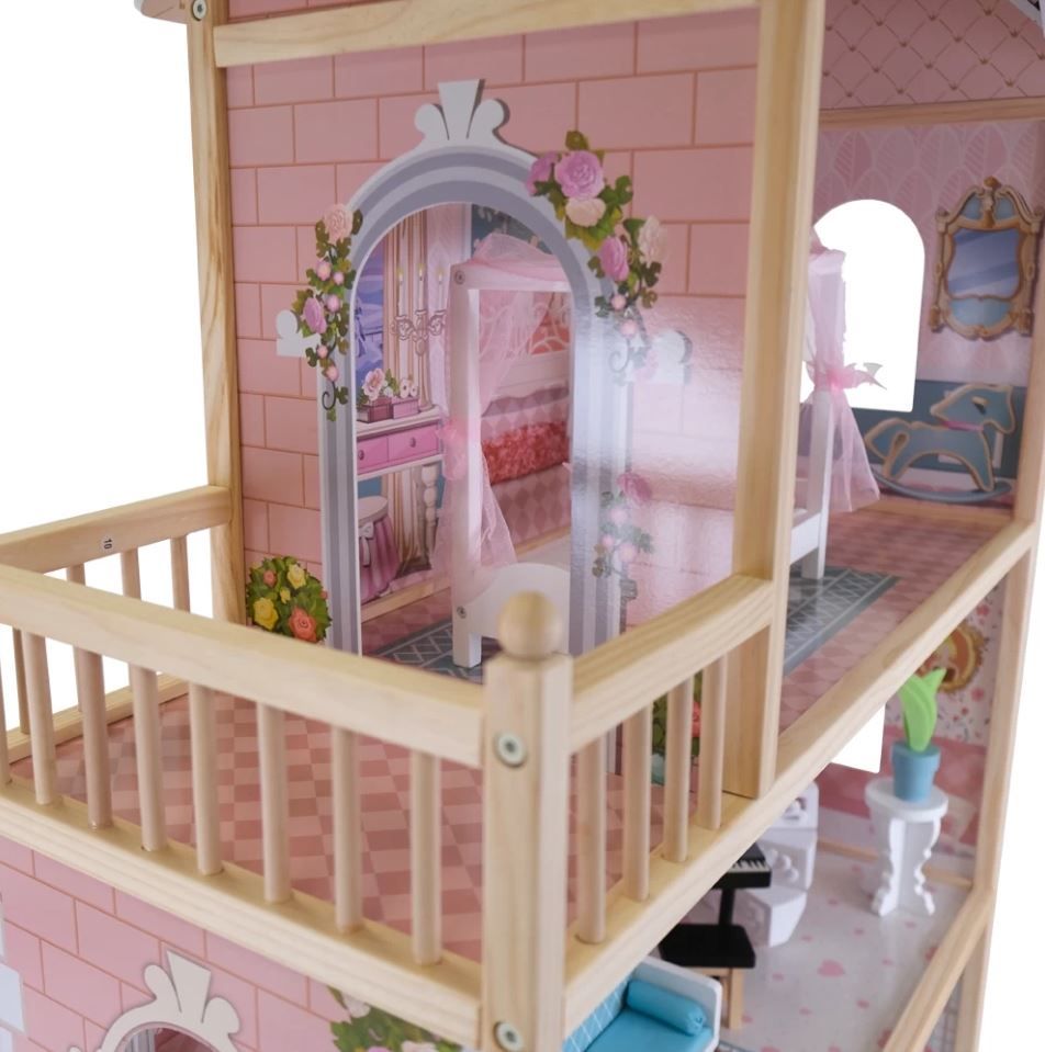 Wooden Dollhouse Emily with LED Lights - Kindeco
