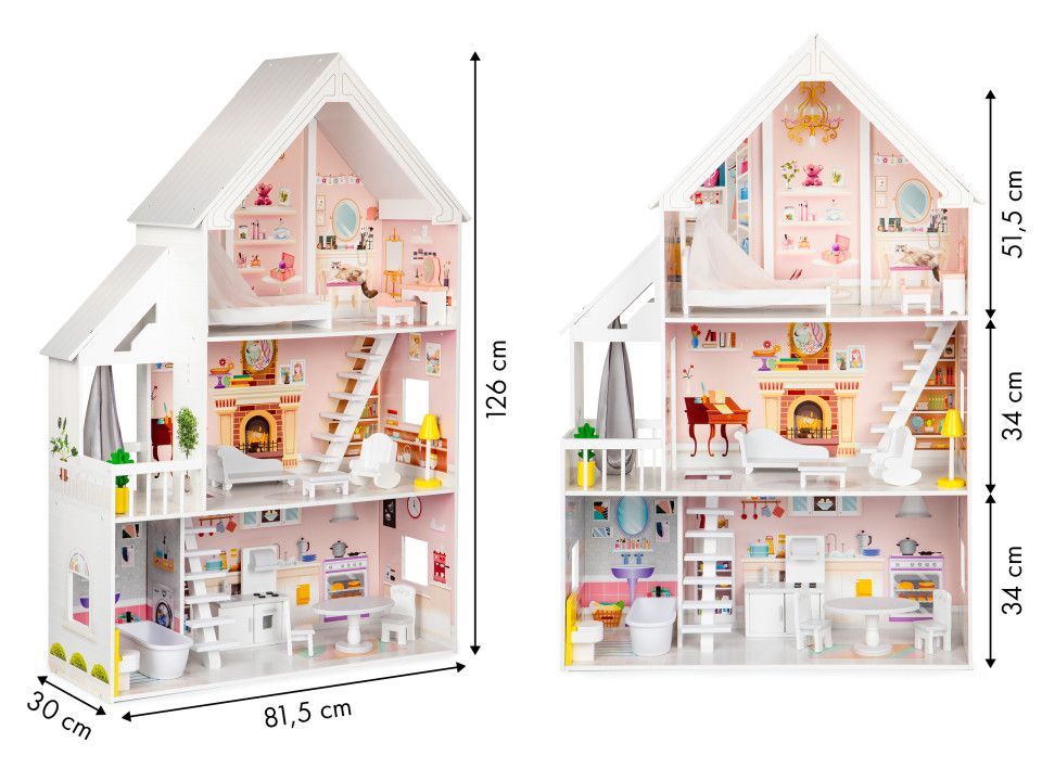 Wooden Dollhouse Liselle with LED Lights - Kindeco