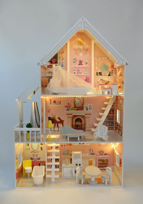 Wooden Dollhouse Liselle with LED Lights - Kindeco