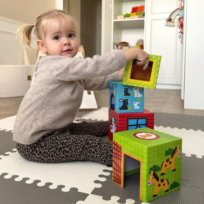 Wooden Farm in Boxes Cube Puzzle with Animals - Kindeco