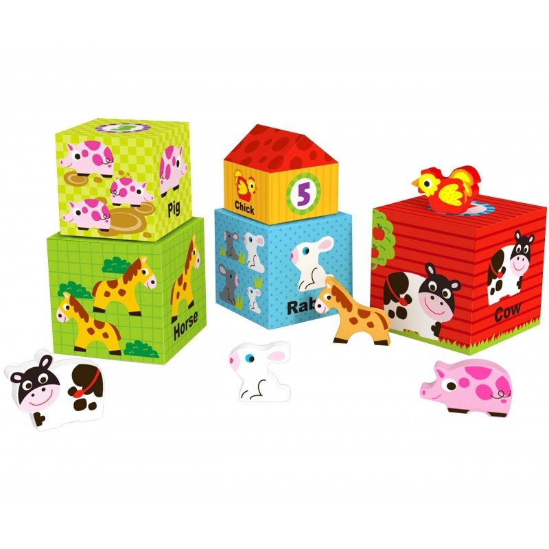 Wooden Farm in Boxes Cube Puzzle with Animals - Kindeco