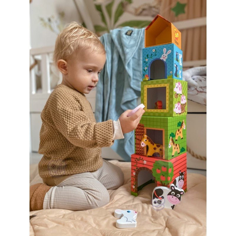 Wooden Farm in Boxes Cube Puzzle with Animals - Kindeco