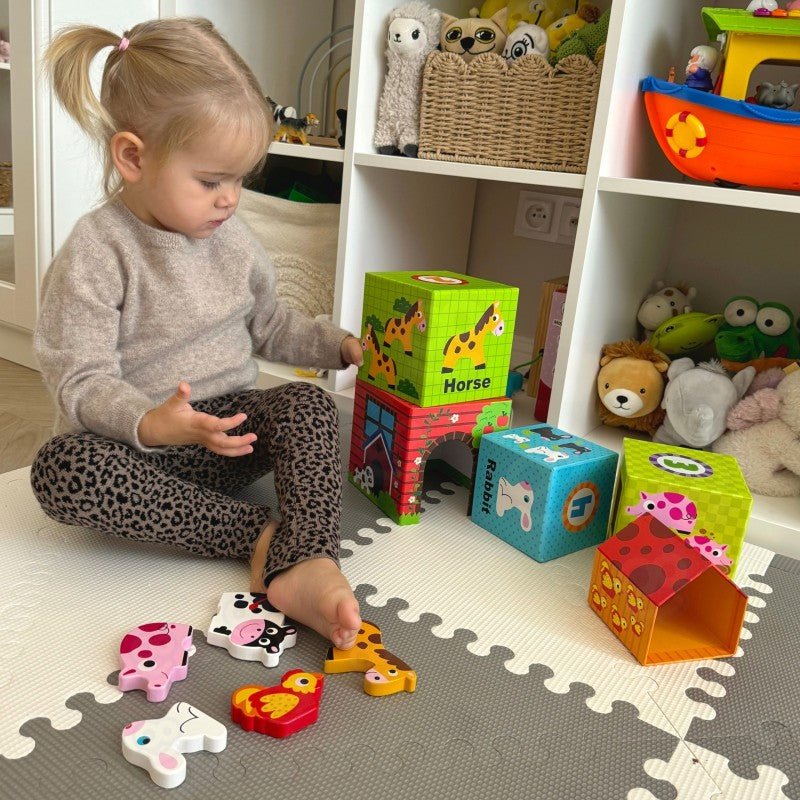 Wooden Farm in Boxes Cube Puzzle with Animals - Kindeco