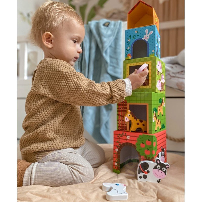 Wooden Farm in Boxes Cube Puzzle with Animals - Kindeco