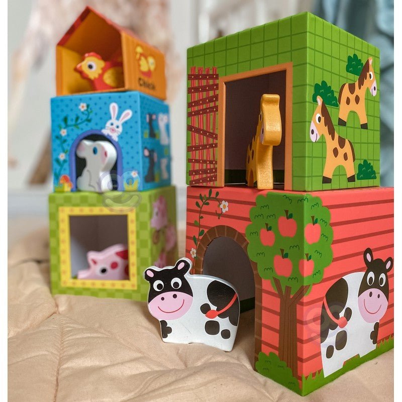 Wooden Farm in Boxes Cube Puzzle with Animals - Kindeco