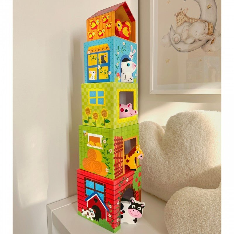 Wooden Farm in Boxes Cube Puzzle with Animals - Kindeco